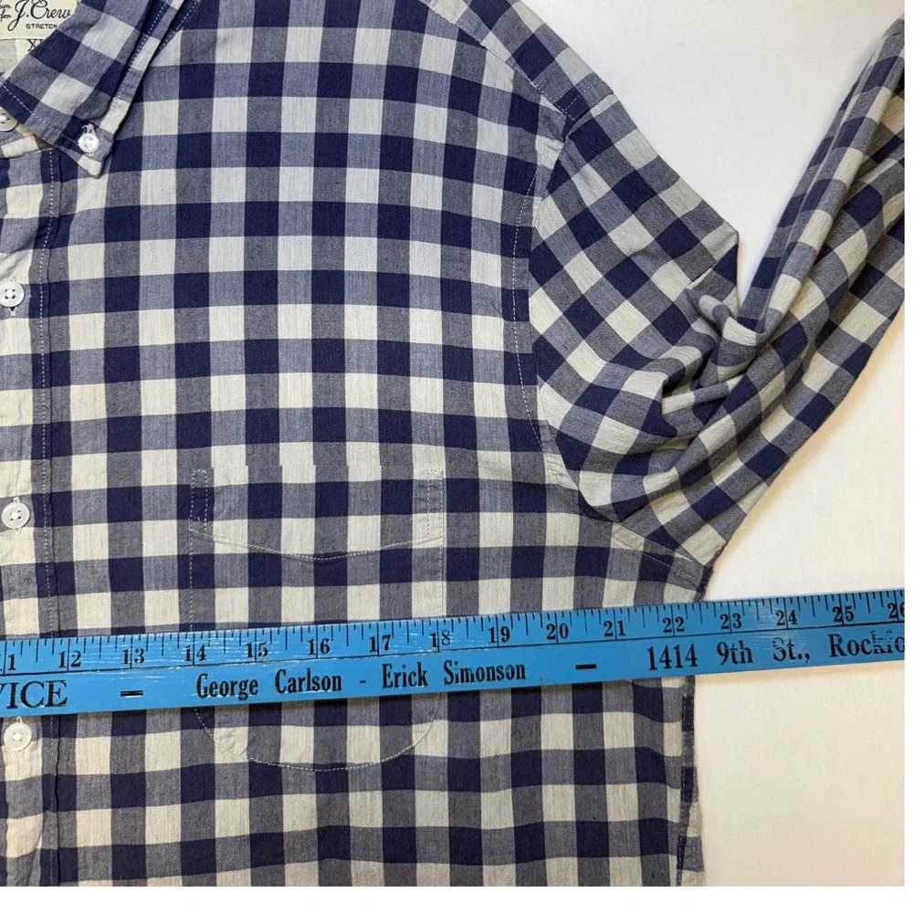 J. Crew Mens XL Short Secret Wash Stretch Slim Untucked Gingham Button Down